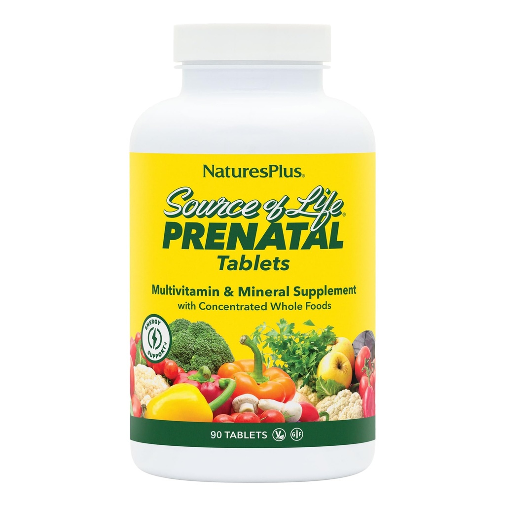 Naturas Plus Sursa de viaţă Prenatal - 800 mcg Folate, 90 comprimate vegetariene - Toate naturale vitamine prenatale şi minerale cu fier şi calciu - Optimal Health & Energy - Gluten-Free - 45 Serviri