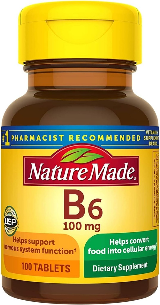 Natural Made Vitamina B-6 100 mg comprimate 100 ea (Pachet de 4)
