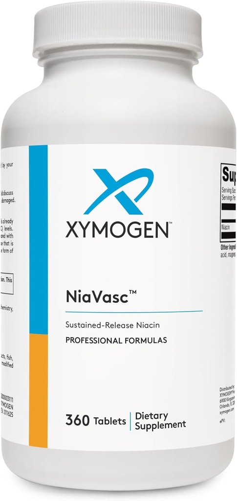 XYMOGEN NiaVasc Niacin 500mg - Sustained-Release Niacin for a Lesser Flushing Effect - Supports The Maintenance of Healthy Blood Lipids (360 Time-Release Tablets)