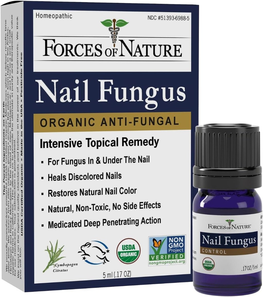 Forces of Nature Toenail Nail Fungus Treatment, Organic Antifungal Restores Appearance of Toenails and Fingernails, Homeopathic Medicine for Cracked, Dry, Damaged & Discolored Nails, 0.17 FL OZ