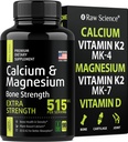 Citrat de calciu cu vitamina D3 K2 și glicinat de magneziu - Suplimentul de rezistență osoasă - Suplimente de calciu pe bază de plante pentru femei și bărbați - Magneziu și calciu D3 K2 pastile pentru sănătatea osoasă - 90 capsule