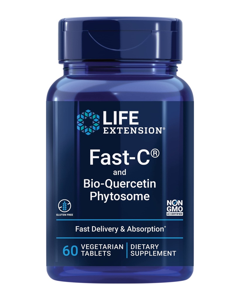Extensie de viaţă Rapid-C® şi Bio-Quercetin®, livrare rapidă şi absorbţie, Vitamina C, Schinduf, Immune Support, Magneziu, Gluten-Free, Non-GMO, Vegetarian, 60 comprimate
