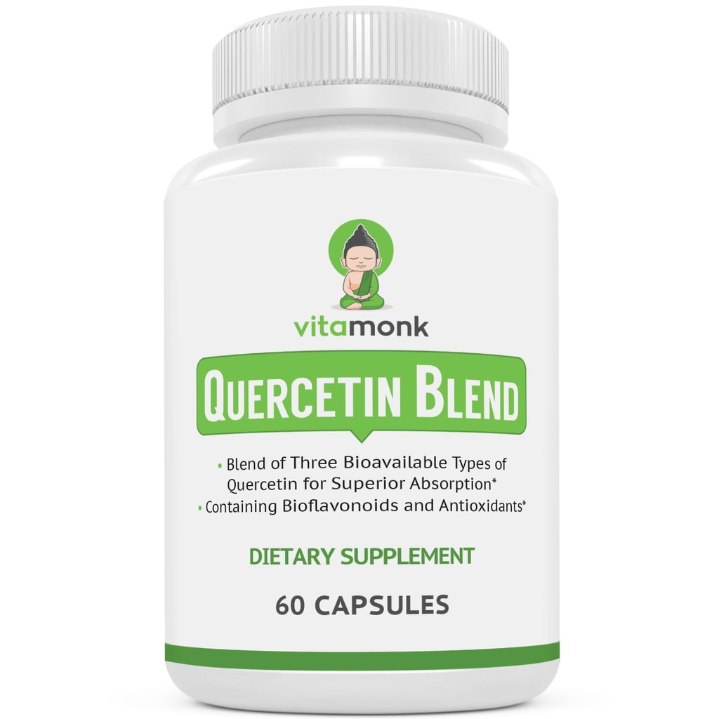VitaMonk Querbetin Complex - 3 forme bioactive de Quercetin - Isoquercetin, Querbetin Dihidrat şi Querbetin Fitozom - pentru absorbţie superioară - Querbetin 500 mg Capsule - Querbetin cu Bromelain