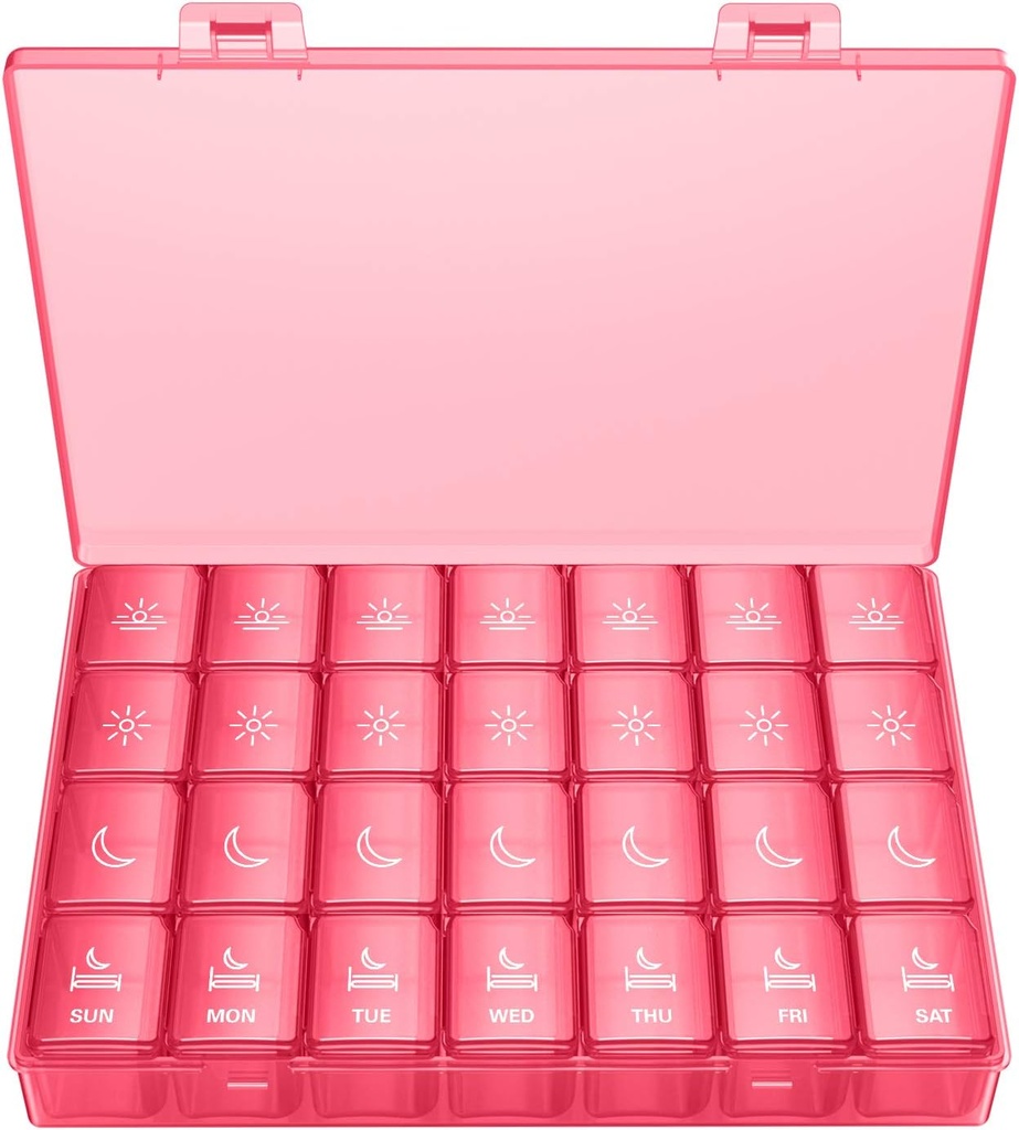 XL Pill Organizator de 4 ori pe zi, BUG HULL extra mare săptămânal cutie de pastile, 7 zile Container de vitamine Daily Pilula detinator pentru ulei de cod-Liver, vitamine, suplimente