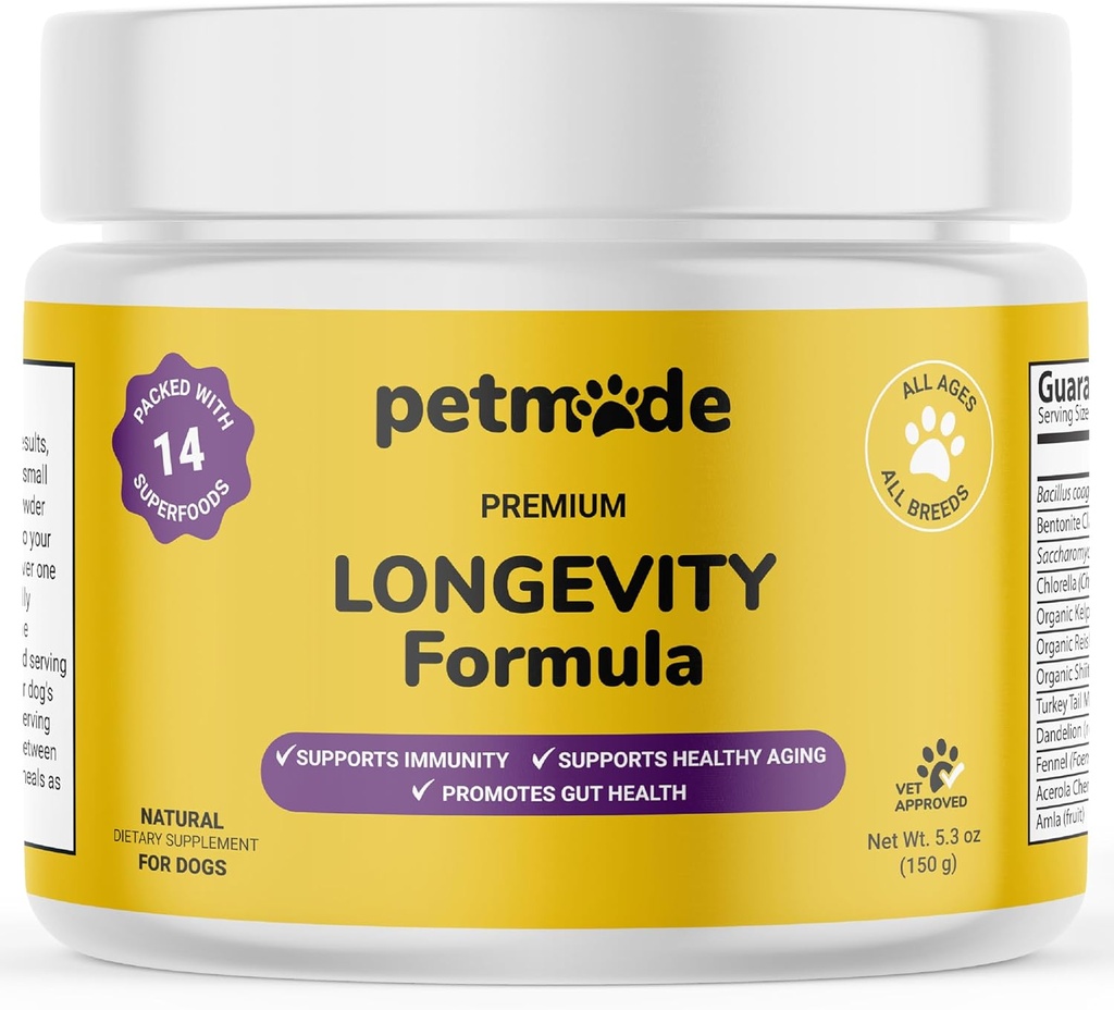 Turcia coada ciuperci pentru câini - vitamine și suplimente de câine - Prebiotice și probiotice pentru longevitate, suport imunitar și digestia - cu Chlorella, Dandelion Root, vitamina E & More- 5.3 Oz