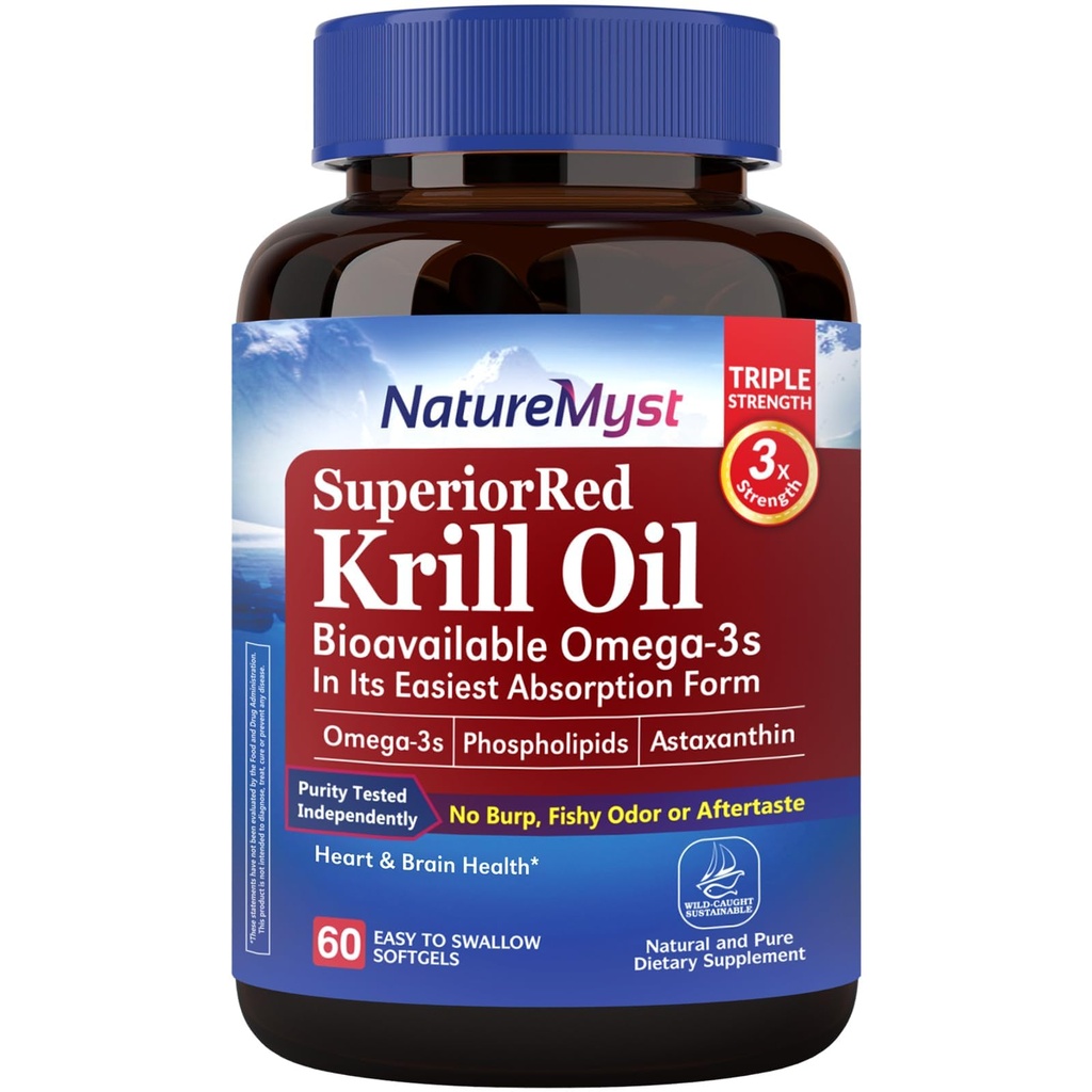 Krill Oil 1000 mg Softgels, Krill Olega-3s, EPA, DHA, Astaxantină & Fosfolipide, 60 Count (Pack of 1), Non-GMO, No Gluten, Made in the USA
