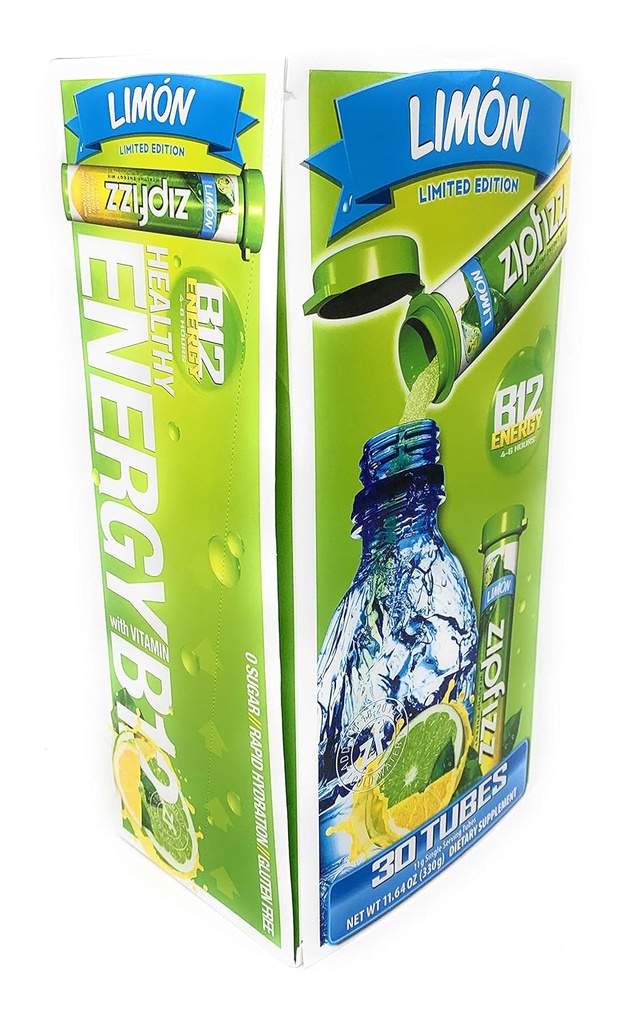 Zipfizz B12 Energie 30 Tuburi Supliment alimentar Limon (ediția limitată), 11.64 Ounce