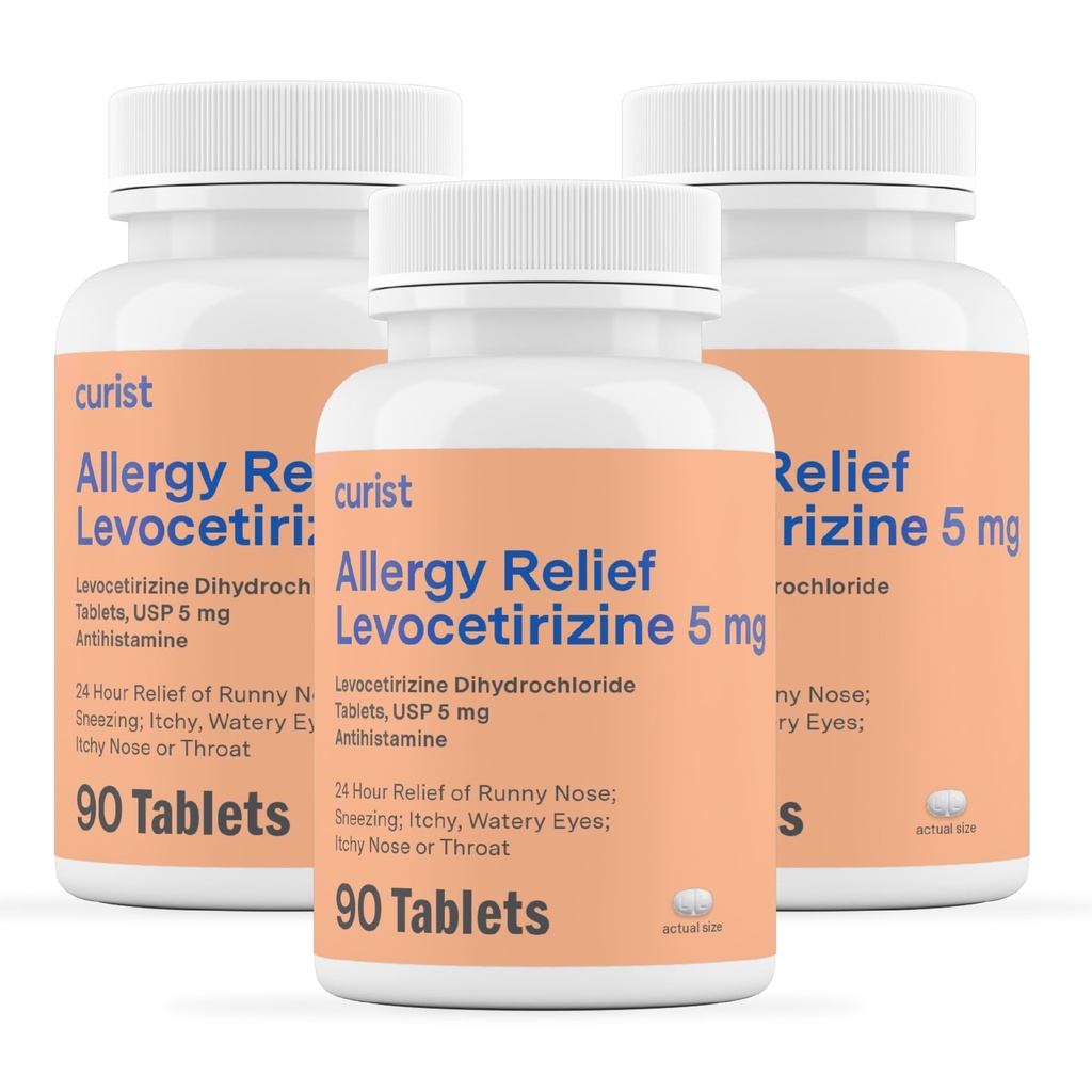 Curist Generic Levocetirizina Dihidroclorhidrat 5 mg vrac (270 comprimate), Pastile de alergie, 24 ore Alergie Relief - Alergie Medicina (3 cutii de 90 comprimate)