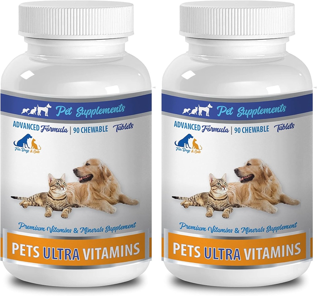Cat Vitamine si Suplimente Fur - Ultra Vitamine pentru animale de companie - Câini și pisici - Minerale puternice - pisica Calciu - 2 Flacon (180 Chews)
