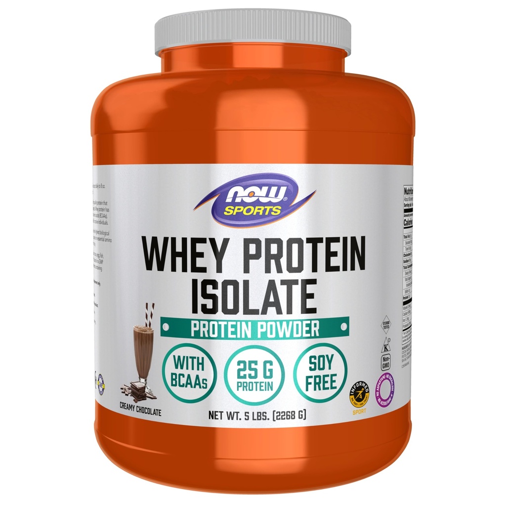 Now Foods Sports Nutrition, Whey Proteine Izolate, 25 G cu BCAAs, Cremy Chocolate Powder, 5-Pound