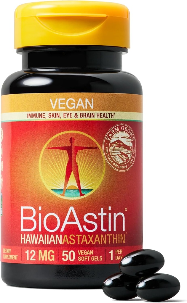 Nutrex Hawaii Vegan BioAstin Hawaiian Astaxanthin - 12mg, 50 Softgels - Farm-Direct Premium Antioxidant Supliment pentru a sprijini ochi, piele, comun și sistemul imunitar Sănătate - Vegan, Non-GMO & Gluten-Free