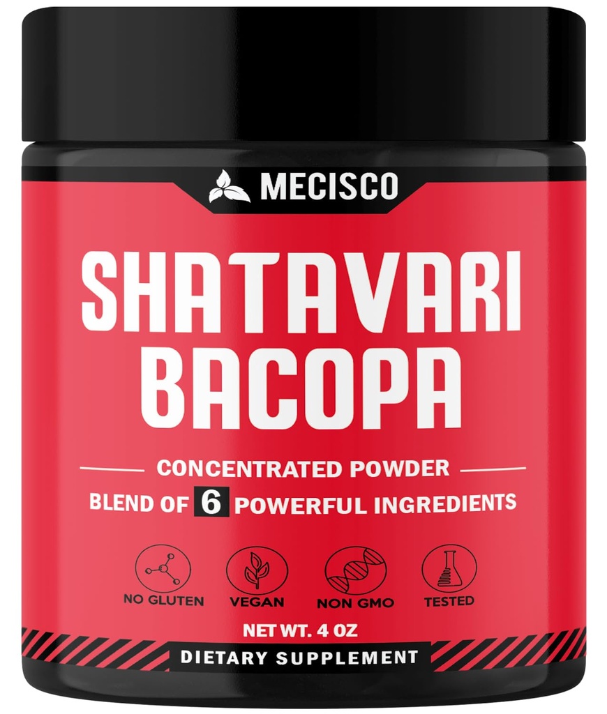 6in1 Shatavari Powder Organic - Amestecat cu Shatavari Root, Bacopa Monnieri, Ashwagandha Root, Vitex Berry, Fenugreek & Black Pepper - Suporturi întinerire, Promovează energie și vitalitate - 4 Oz
