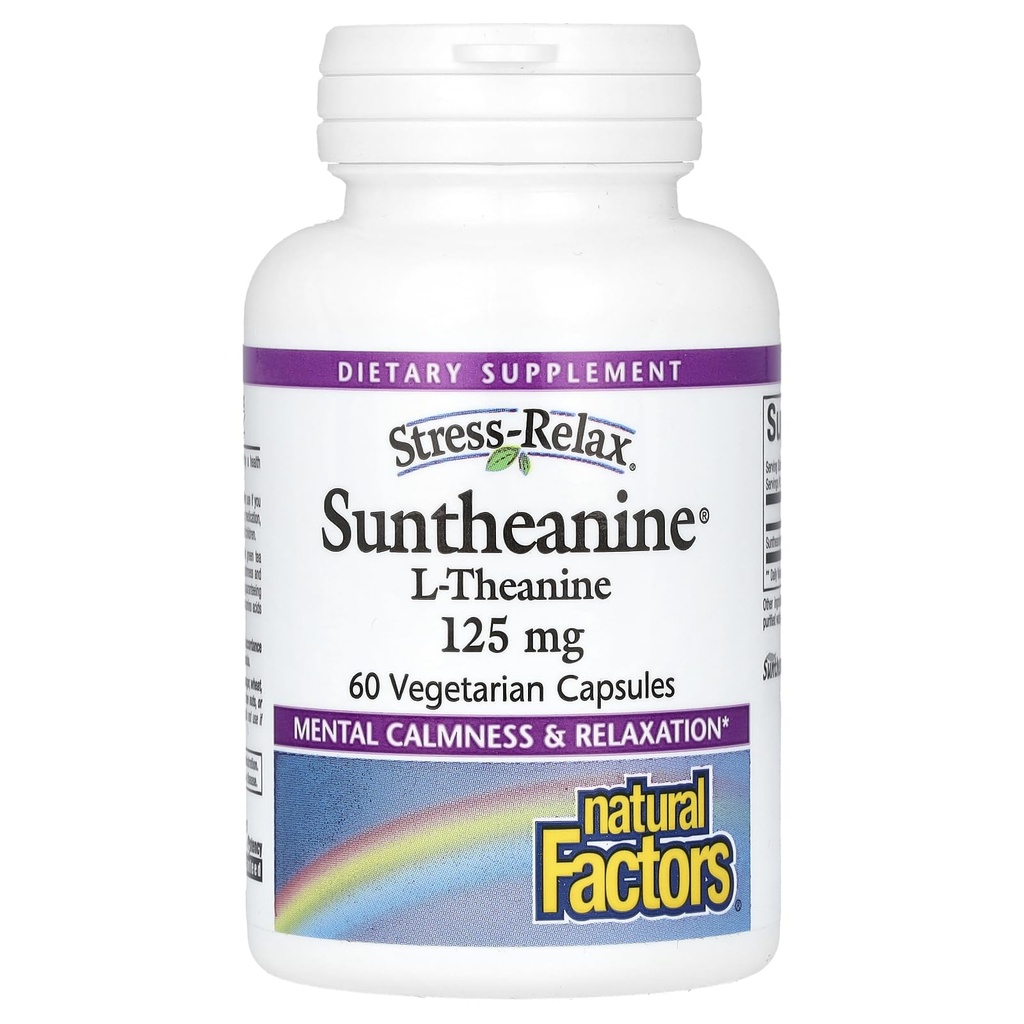 Factori naturali Stres-Relax Suntheanină L-Teanină 125 mg, Suport de stres non-drowsy pentru calmarea mentala si relaxare, 60 capsule