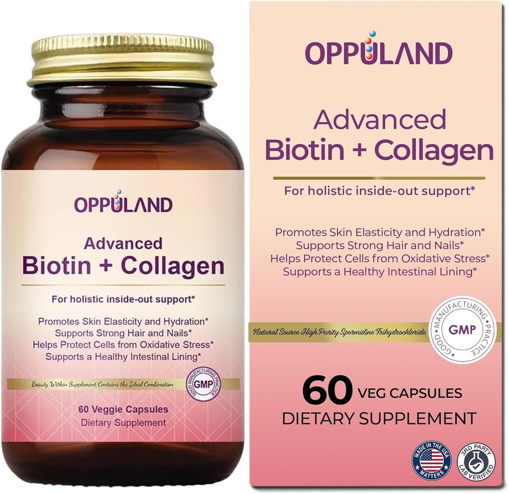 Biotina si Colagen Suplimente-Biotin 5000 mcg + Colagen pentru femei-Suporturi Păr puternic, Nails & sănătos Piele-60 Capsule vegetale