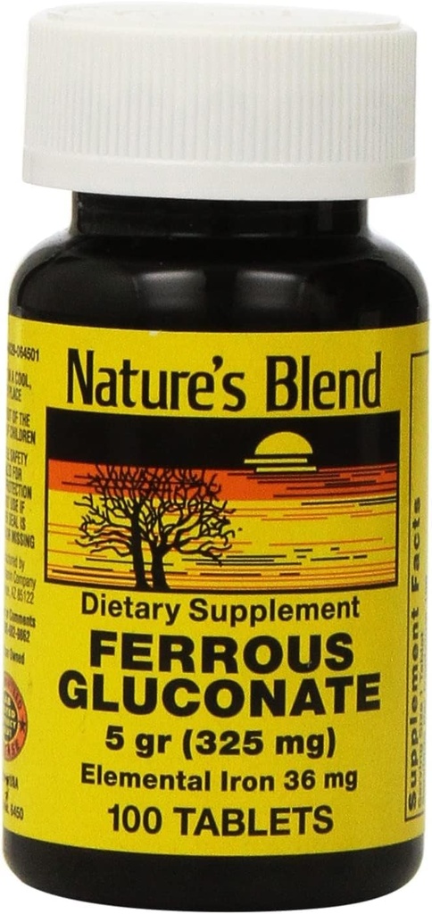 Nature`s Blend Ferrous Gluconate Tablets 324 mg, 100 Count (Pack of 2)