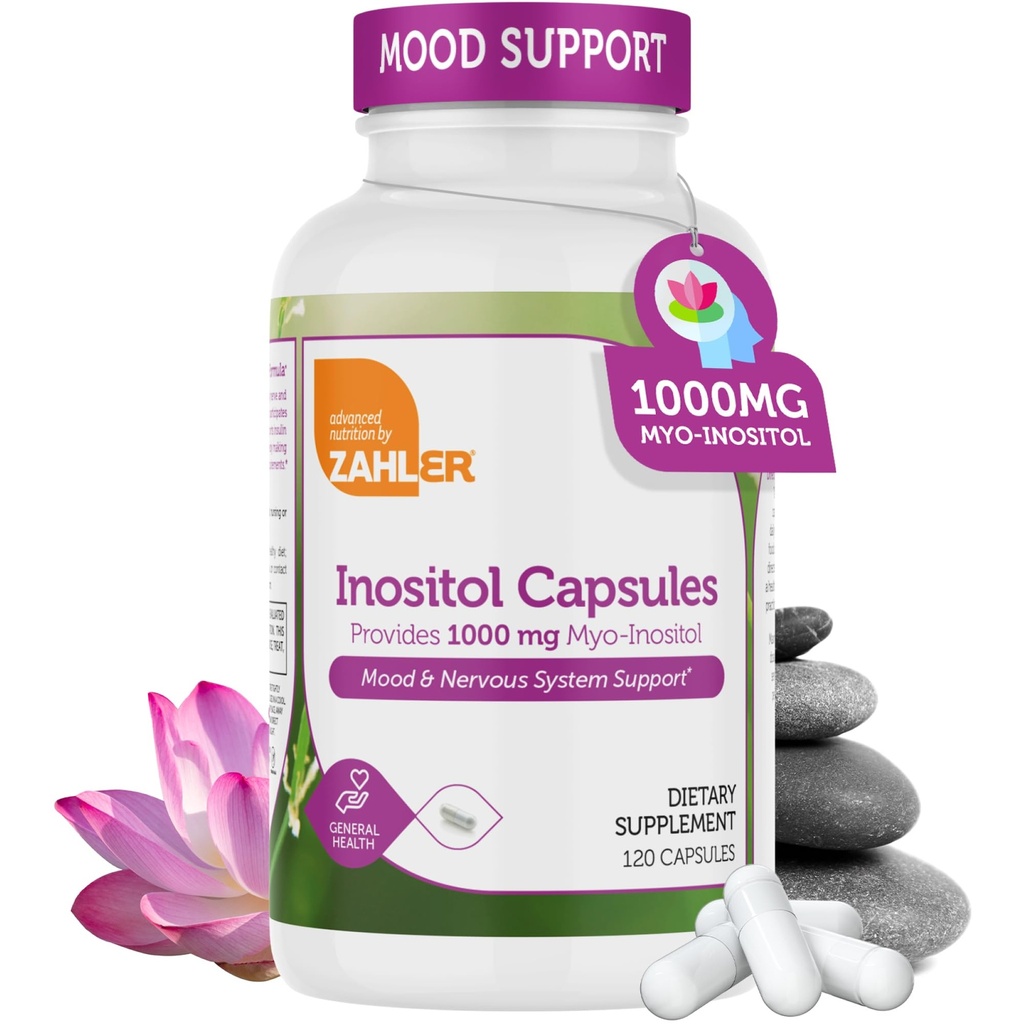Zahler Inositol Supliment capsule 1000mg - Mood & Nervos Suplimente de suport pentru sistem pentru femei - Hormone Balanta si functie ovariana sanatoasa - Kosher, Gluten gratuit, lactate gratuit - 120 Conte