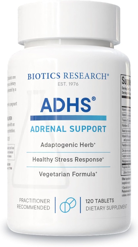 Biotics Research ADHS Suport adrenal, Suporturi Nivele normale de cortizol, Suport antioxidant, Mai multă energie, Răspuns sănătos, 120 Tabete