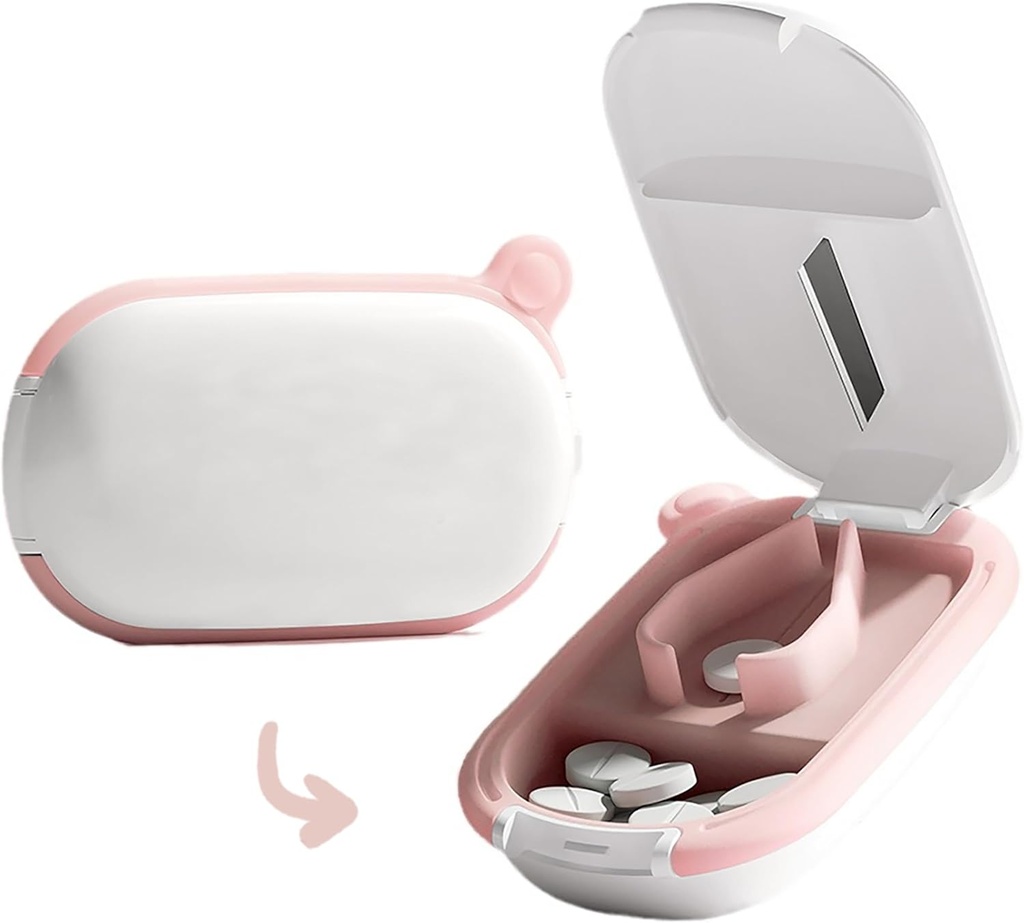 MURRI&MURRDI Small Pill Cutter și Organizator pentru pastile mici sau mari, Portable Medicine Cutter pentru Purceluș de buzunar, Pill Holder Cutter pentru vitamine, tablete, medicamente, roz