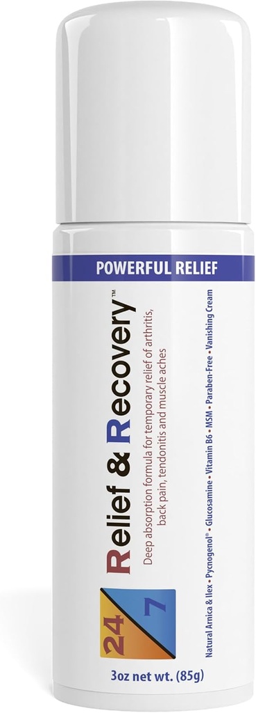 24/7 Relief & Recovery Pain Relief Roll On - 3 Ounce - Muscle Pain Relief Cream, Joint Pain Relief, Bursitis Pain Relief, Sciatica Pain Reliever, Pain Reliever