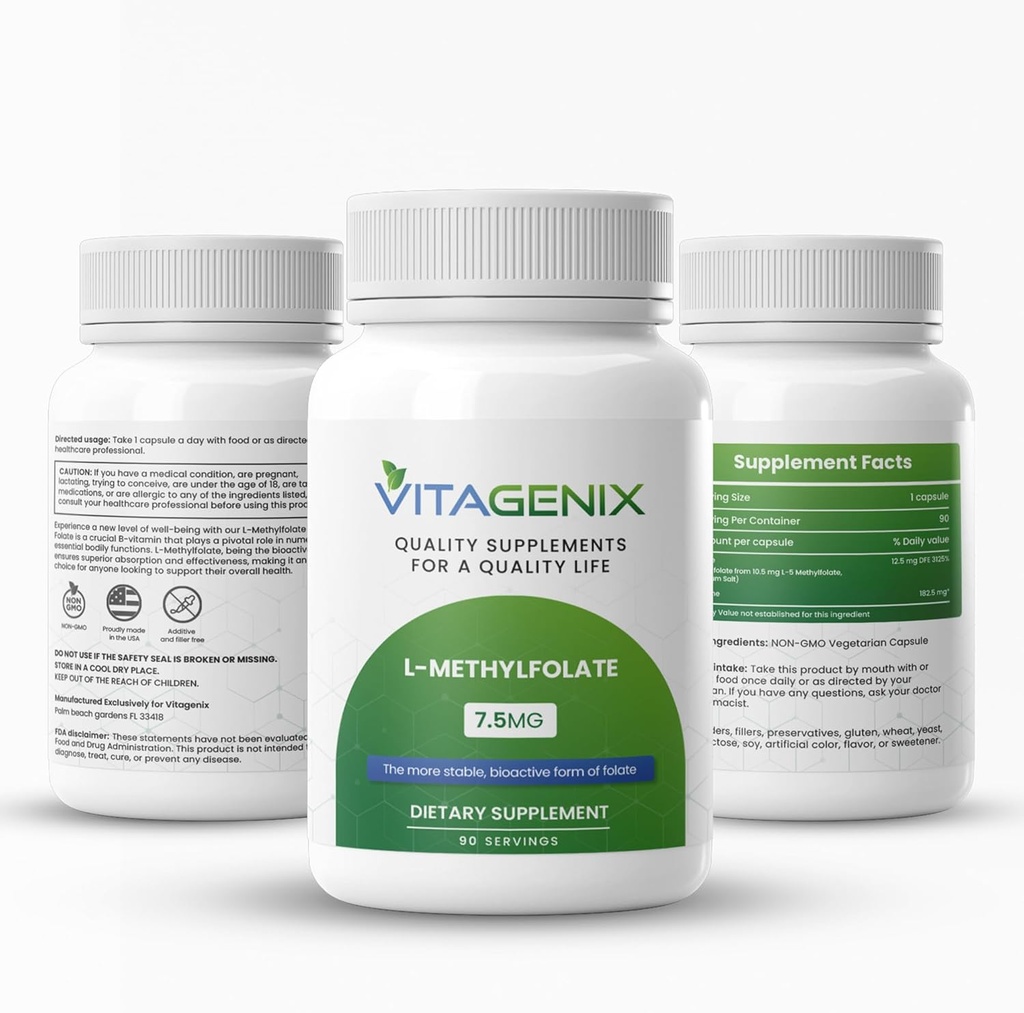 L-Metilfolat - Optimizat și extrem de bioactive Metil Folat Supliment pentru Mood & Immune Support - Professional Putere Active 5-MTHF Forma - 1mg - Capsule (7,5 Mg)