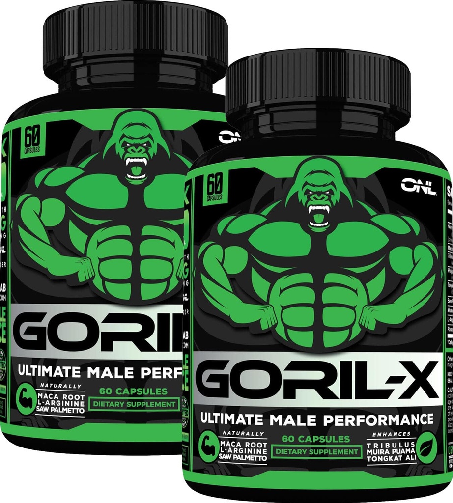 Testosteron Booster Supliment pentru bărbaţi - Goril X Antrenament de sex masculin Mărirea pastile 1000mg - Mărire dimensiune, Putere & Energie - cu buruieni de capră Horny, Tongkat Ali & Tribulus Terrestris - 60 capsule (2pk)