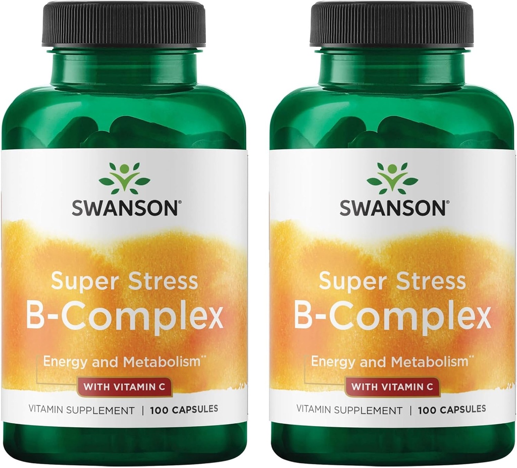 Swanson Vitamina B-complex w/Vitamina C - Suplimentul natural care promovează reducerea stresului, sprijinul energetic și sprijinirea sănătății imune - Poate sprijini metabolismul și sănătatea nervoasă - (100 capsule) (2 ambalaj)