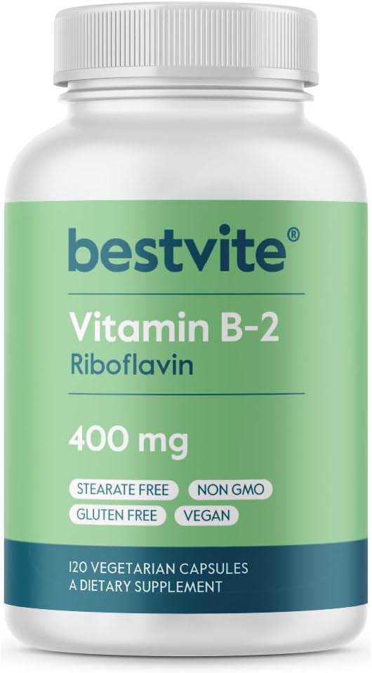 BESTVITE Vitamina B-2 (Riboflavină) 400 mg (120 Capsule vegetariene) - Fără Stearete - Vegan - Non OMG - Gluten Free