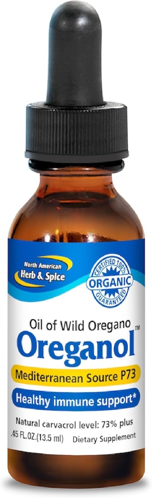NORD AMERICAN HERB & SPICE Oreganol - 0,45 fl. oz. - Ulei de Oregano neprelucrat, sălbatic, organic - Sursă mediteraneană P73 - Non-GMO - 194 Serviri