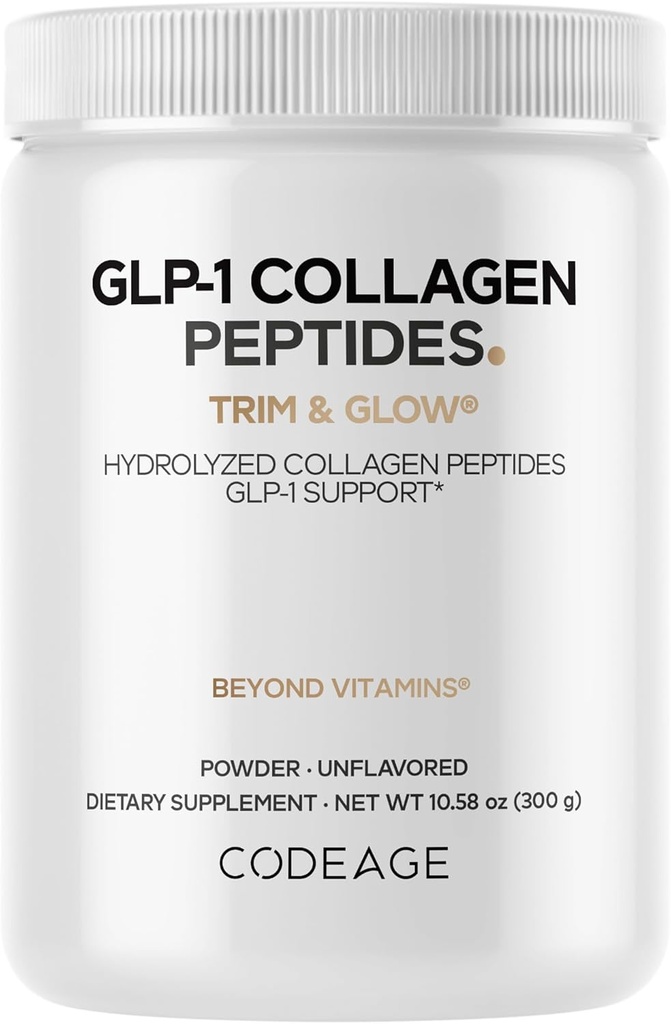 Codeage GLP-1 Suplimentul cu pulbere Colagen - Nextida GC Colagen Peptide - Suport GLP 1 - Hidrolized, Grass-Fed, Tip I & III, Nearomat - Non-GMO, Gluten-Free, Dairy-Free - 10.58 Oz