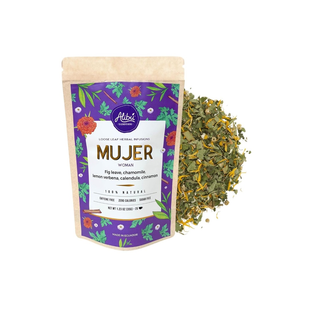 Alibu Loose Leaf Ceai de plante - Mujer - Natural Menstrual Cycle Relief de cramping, Greață Relief -Certificat Vegan, 100% Ceai natural, Certified Kosher - 25 Cupe