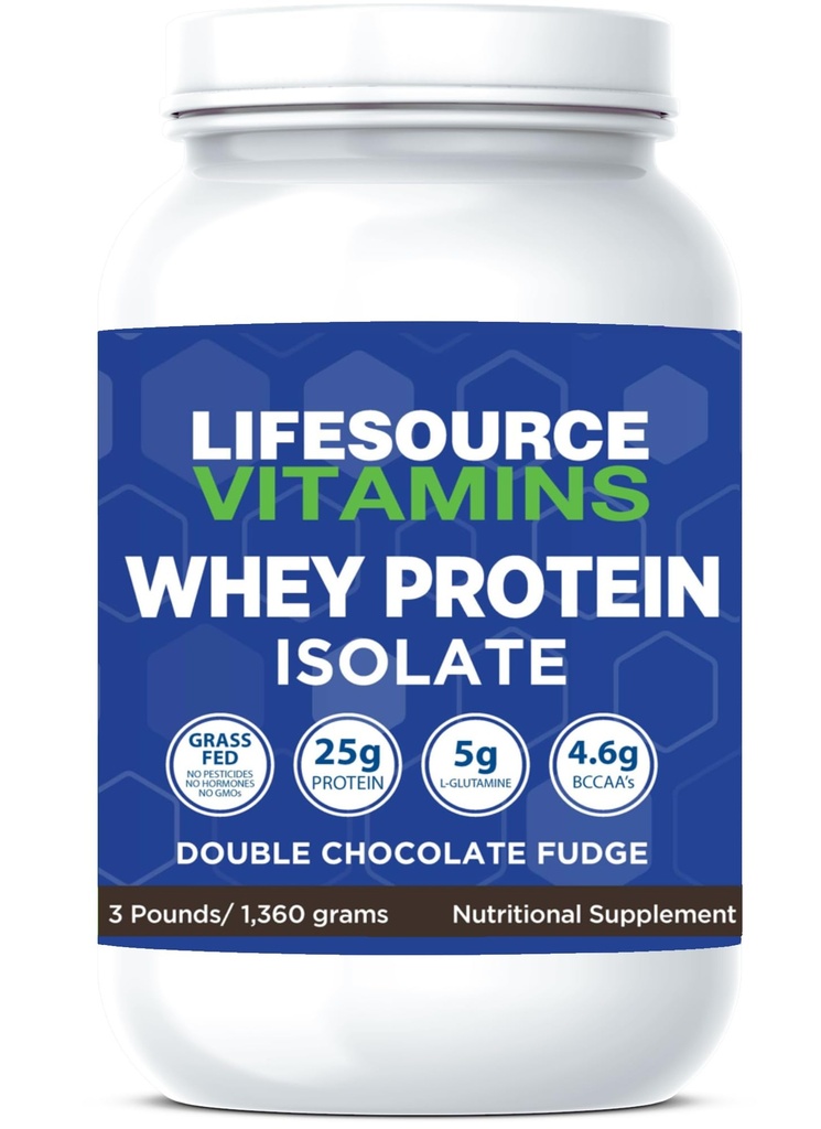 LifeSource Vitamine 3 lb - US Dairy Cows Grass Fed Whey Proteine Izolate - Double Chocolate Fudge îndulcit w/Stevia - 3 lb Pulbere
