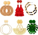 Ponpon 6-18 Perechi Cercei pentru femei, Cercei de vară ușor de greutate cercei de paie Declaraţie geometrie moda Hoop cercei dangle picătură pentru femei