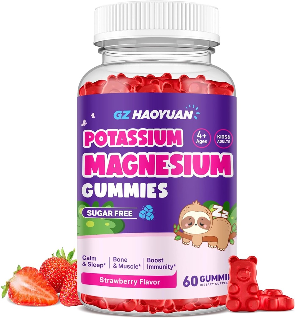 Magnesium Gummies for Kids - Magnesium Glycinate Gummies with Vitamin D3, B6, Potassium & Ashwagandha, Magnesium for Kids & Adults Relaxation, Sleep, Brain & Bone Health -Vegan Strawberry 60ct