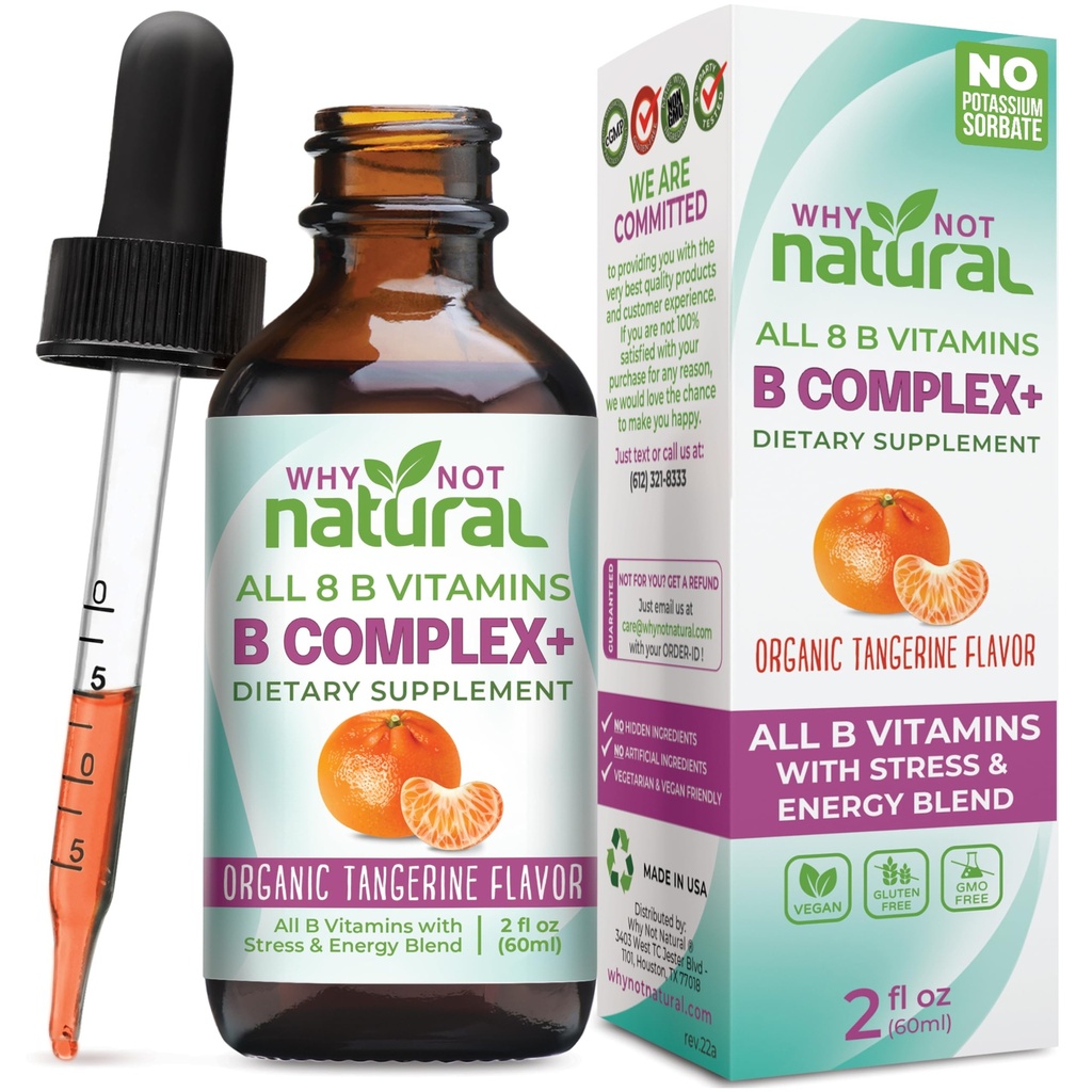 De ce nu naturale vitamina B picaturi lichid complex - Supliment pentru femei - Forme Vegane și sublinguale de B1 B2 B3 B5 B6 Biotin Folat și colină - Plus Amestec pentru suport energetic