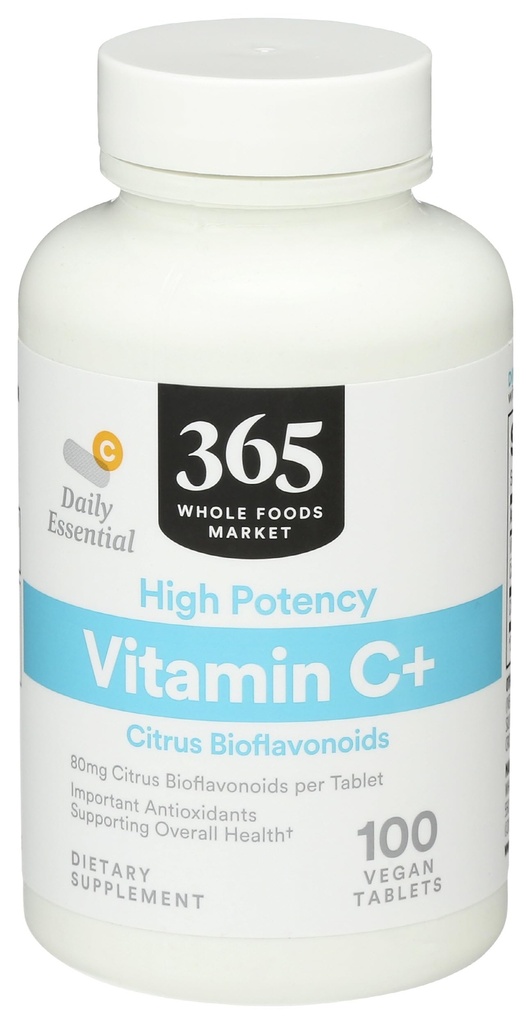 365 de Whole Foods Market, High Potence Vitamina C+, 80mg Citrus Bioflavonoids, Vegan, 100 comprimate