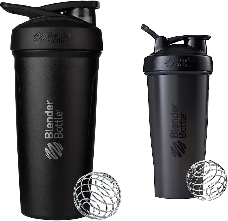 BlenderBottle Strada Shaker Cup Izolat din oțel inoxidabil sticla de apă cu whisk sârmă, 24-Ounce, negru & clasic Shaker sticla Perfect pentru Shake-uri de proteine și antrenament pre, 28-Ounce, negru
