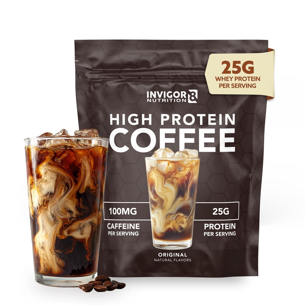 INVIGOR8 Pudră de cafea cu proteine înalte 25 Grams Whey Izolate100mg Cafeina ceai verde natural 