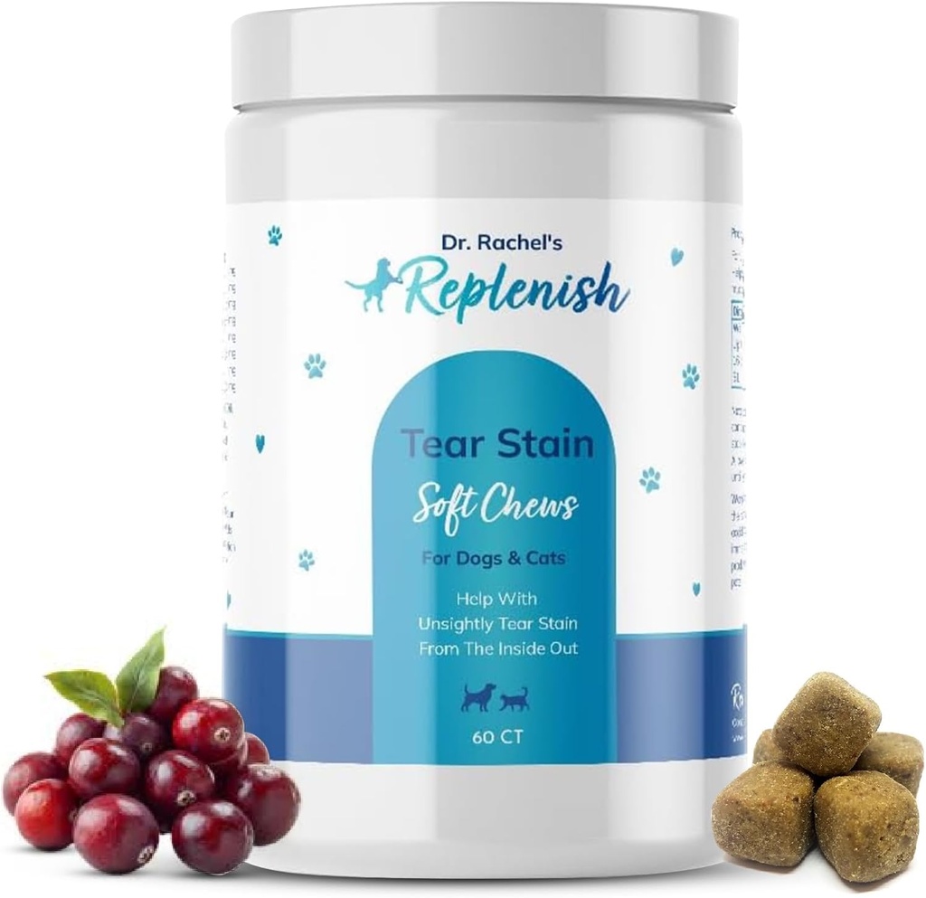 Replică Tear Stain Chews pentru câini și pisici - Dr. Rachel Tear Stain Remover pentru câini - Dog Eye Tear Stain Remover - Tear Stain Supliment pentru câini - Natural Tear Stain Soft Chews - 60 Conte