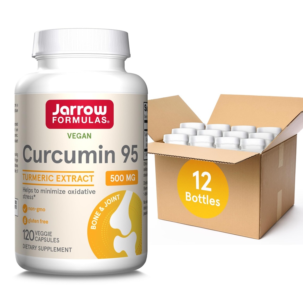 Formule Jarrow Curcumin 95 500 mg, Extract de Curcumin Turmeric pentru suport antioxidant, Supliment alimentar de suport osos și comun,120 Capsule Veggie, Până la 120 Serviri, Pachet de 12