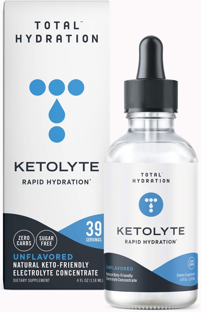 Ketolyte Hidratare Rapidă (nearomatizată) Picături electrolitice Keto-Friendly fără calorii fără zahăr, Supliment electrolit natural cu magneziu (39 Servings)