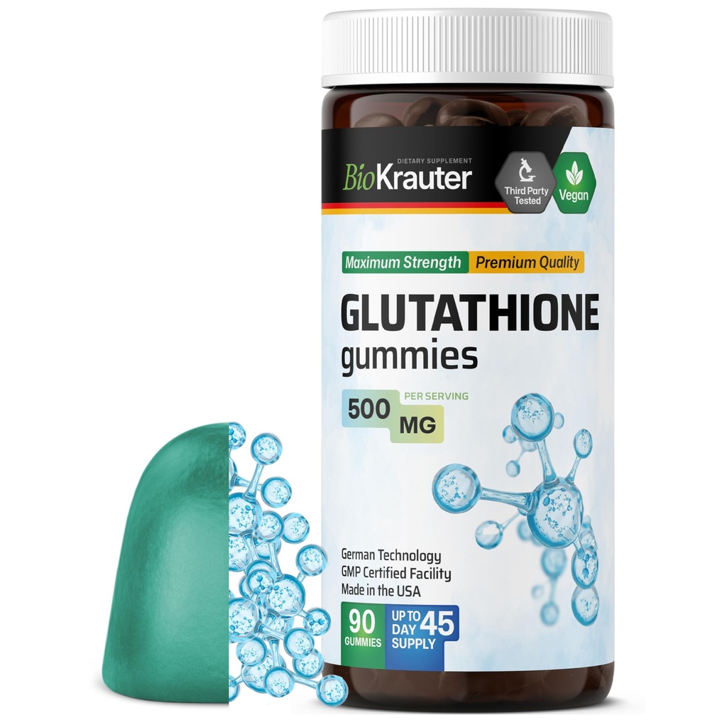 BIO KRAUTTER L-Glutatione Gummies - 500 mg - 90 Vegan Chews - supliment Glutatione redus - supliment antioxidant