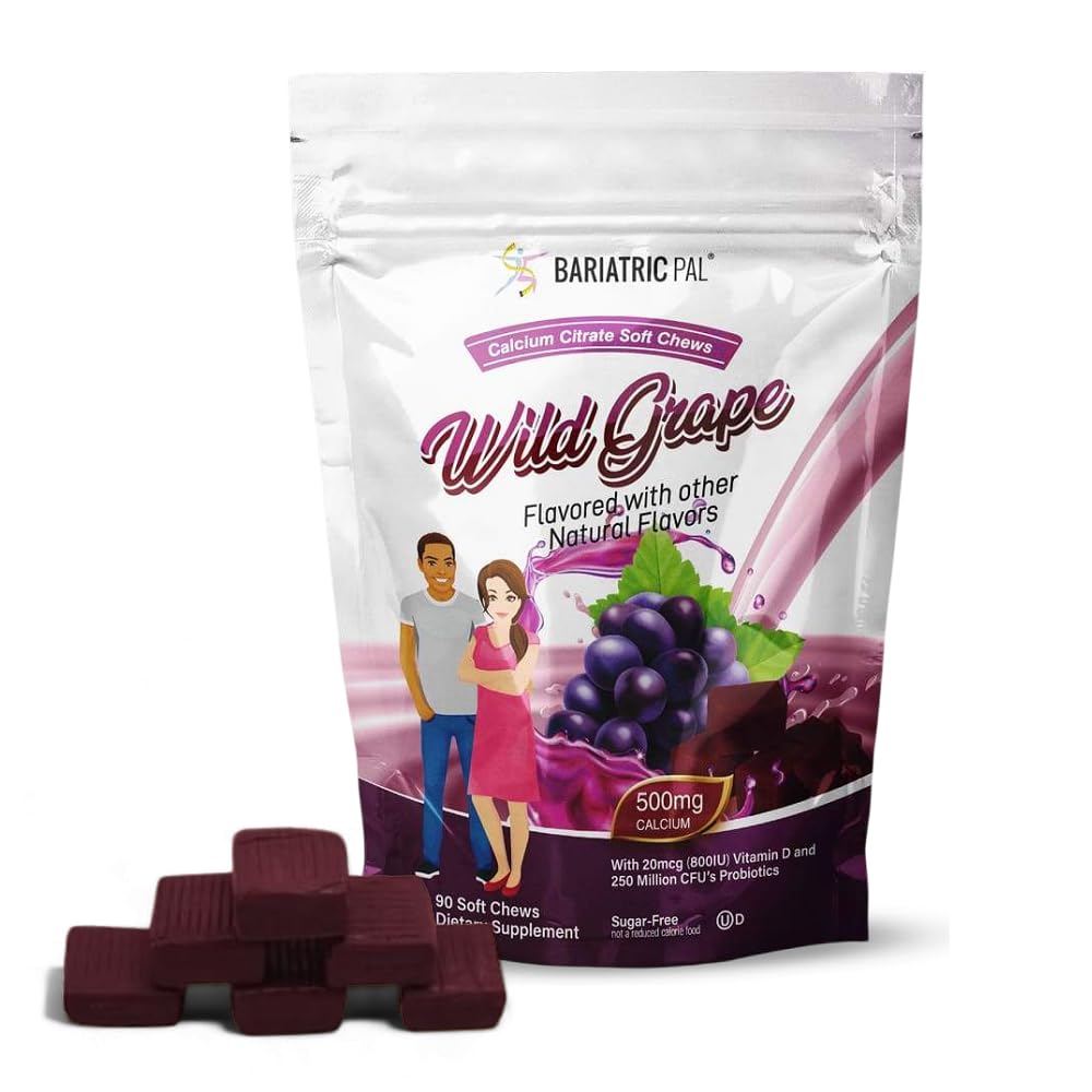 BariatricPalCitrat de calciu fără zahăr Chews Soft 500 mg cu vitamina D & Probiotice 