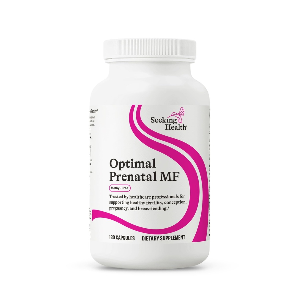 Cautarea sanatatii Optimal Prenatal-Free de metil, nemetilate Folate si B12, Suport pentru sarcina, B6 si Ginger pentru Digestive Confort, Sprijina Dezvoltarea sanatoasa Fetala, Vegetarian (180 capsule)
