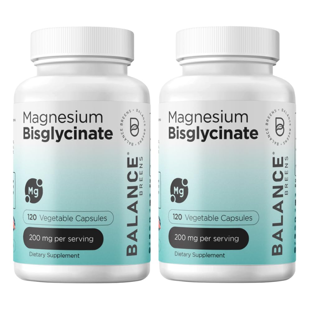 Magneziu Bisglicinat 200 mg - Absorbţie mare Supliment de magneziu Chelated - Blând pe stomac, gluten-free, Suporturi somn, Crampe musculare şi dispoziţie pozitivă - 120 capsule (Pachet de 2)