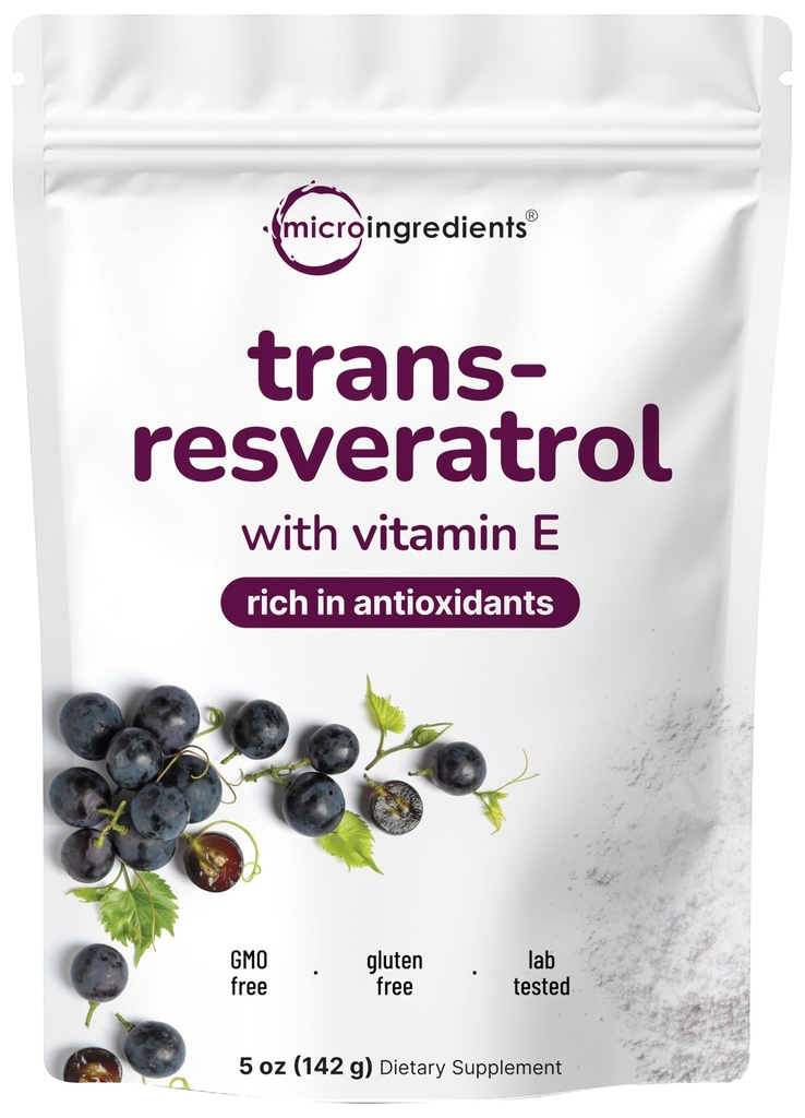 Pur Trans-Resveratrol pulbere cu vitamina E, 5 Ounce, 2 în 1 Formula, Micronizat pulbere pentru o mai bună absorbție, Premium Resveratrol Supliment, Super Antioxidant