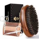 Perie barbă Sosoon pentru bărbați, 100% pur Boar Bristle Barbă Brush, Set de înrobit barbă Inclusiv piepteni barbă, 2 buc mustață foarfece, și Travel Bag