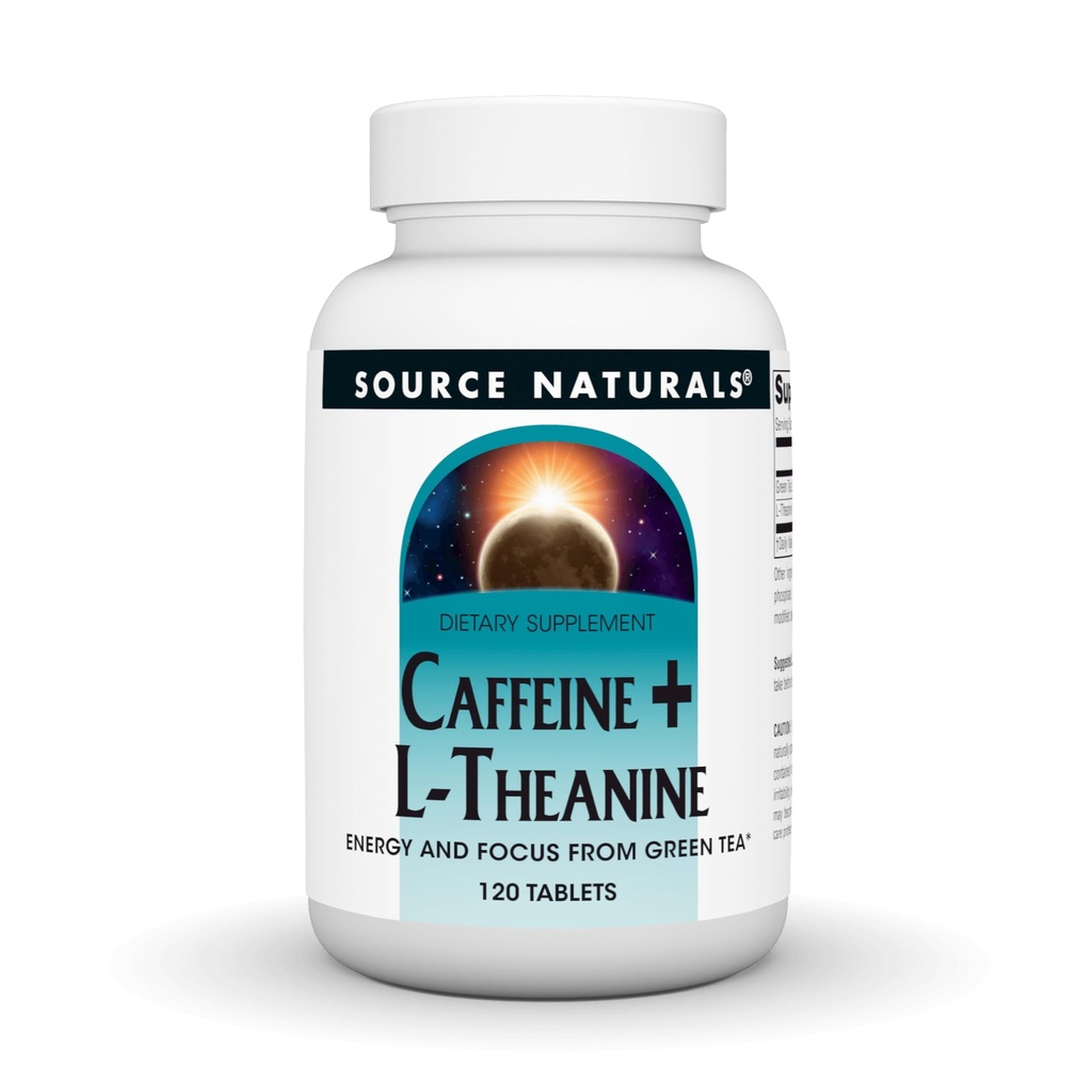 Sursa Naturals Caffeine + L-Theanine, Energy and Focus Support from Green Tea* - 120 Tablets