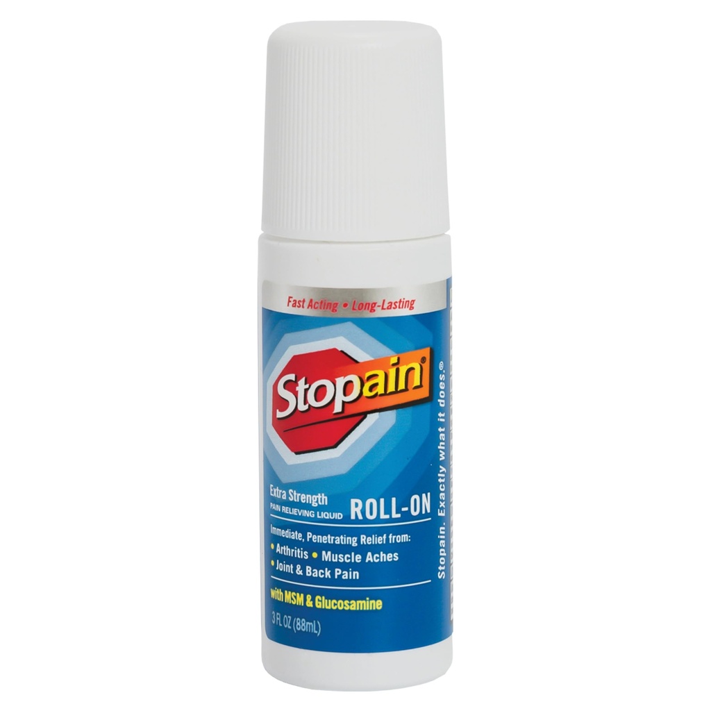 Stopain Pain Relief Roll On Gel 3oz, Statele Unite ale Americii Made, Max Putere Rapidă Acționând cu MSM, Glucosamină, Mentol pentru Artrită, Inferior Back, Genți, Neck, HSA FSA Aprobat OTC Analgezice