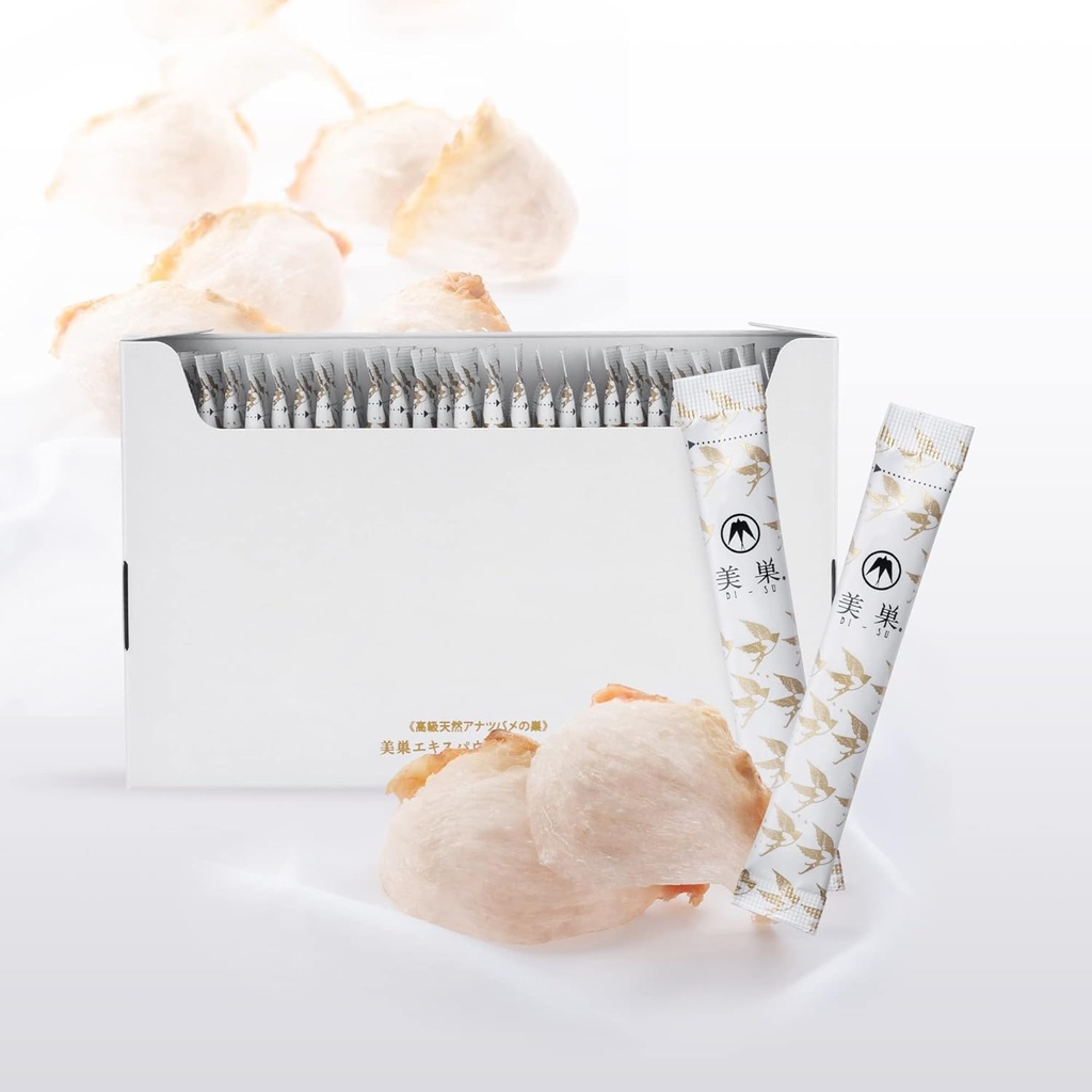 BI-SU praf de pudra Stick cu naturale Swiftlet Nests Extract, Colagen Peptides, Acid sialic, Nourishes piele, corp, anti-îmbătrânire frumusețe japoneză, Supliment sănătos, 30 PCS, 3.92kcal, 1g per Sachet