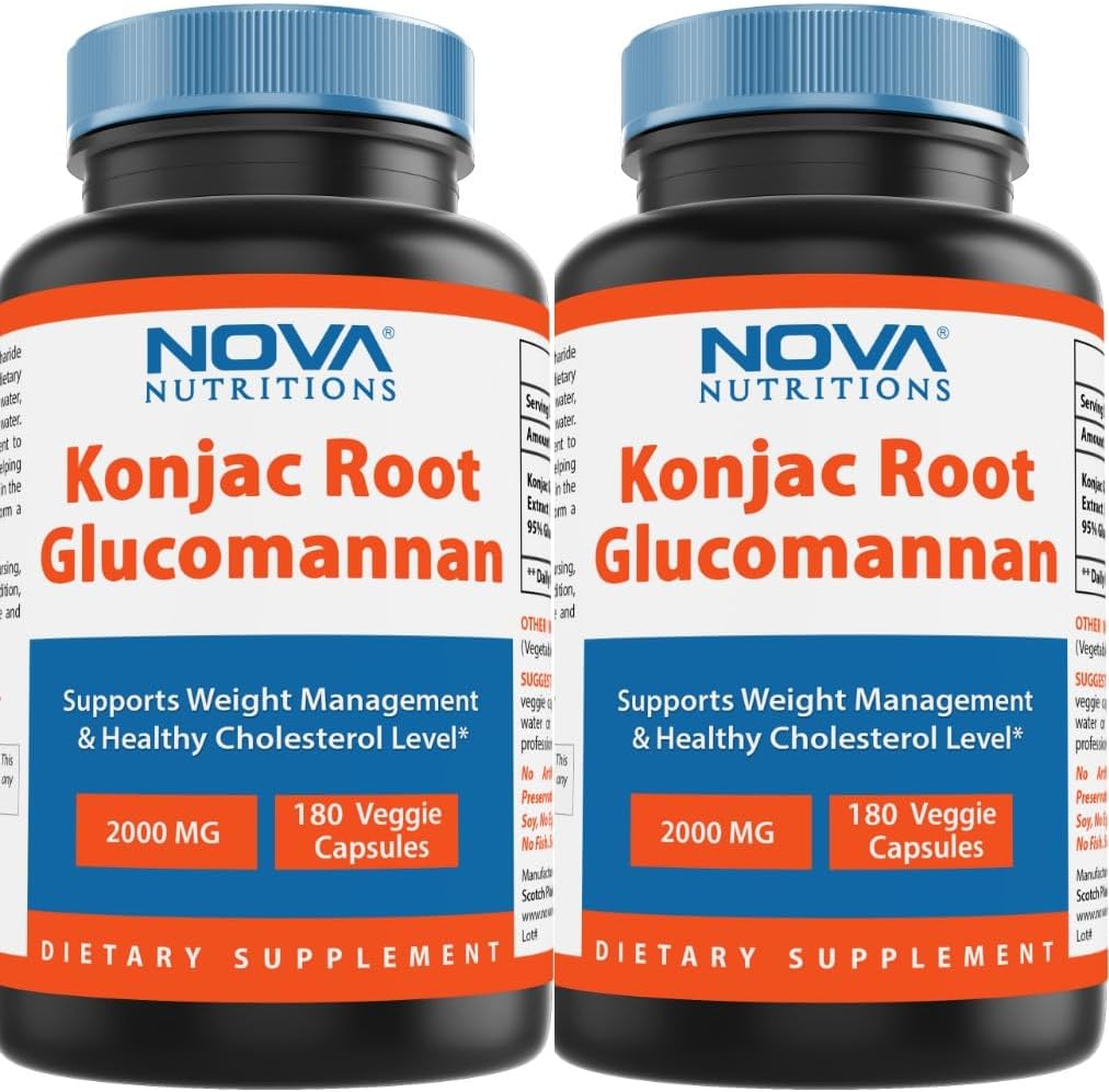 Nova Nutritions 2 Pack Capsulele conţinând Konjac Root Glucomannan 2000 mg/Serving Veggie Caps 180 Count (total 360 capsule)